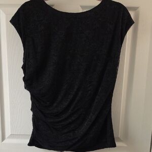 nine britton Black Lace Drape Short-Sleeve Top